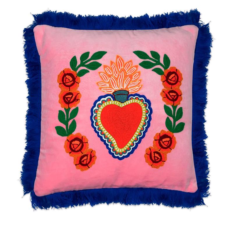 Coussin Milagro Rose Cur  Franges