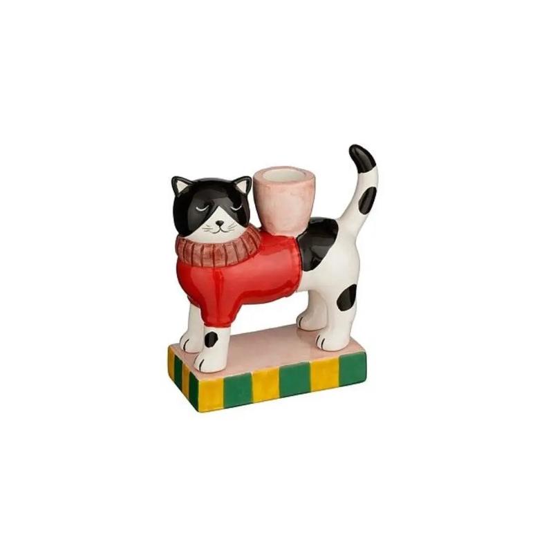 Bougeoir chat blanc - l13xb5.5xh13cm
